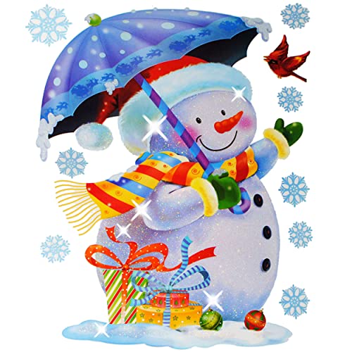 alles-meine.de GmbH 11 TLG. Set XL Fensterbilder Glitzer Effekt Schneemann mit Schirm & Schneeflocken - statisch haftend - selbstklebend + wiederverwendbar/Weihnachte.. von alles-meine.de GmbH