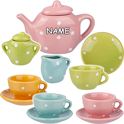 alles-meine.de GmbH 13 TLG. Set Puppengeschirr/Teeservice & Kaffeeservice - Bunte Punkte - inkl. Name - Geschirr Porzellan/Keramik - Porzellangeschirr - Kinderküche - Pickn.. von alles-meine.de GmbH