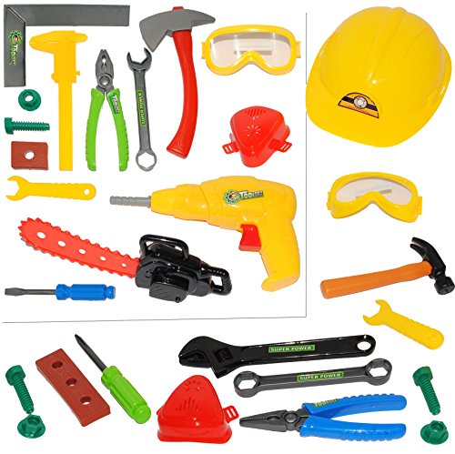 alles-meine.de GmbH 14 TLG. Set - Bauarbeiter & Handwerker - Werkzeug & Zubehör - für Kinder - Kinderwerkzeug - Rohrzange - Holzstück - Hammer - Schraubendreher - Schrauben R.. von alles-meine.de GmbH