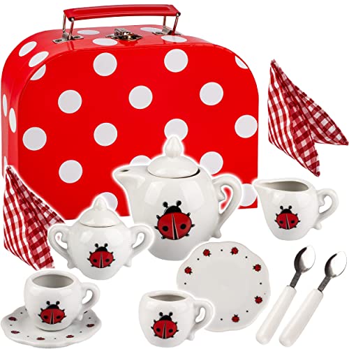 alles-meine.de GmbH 14 TLG. Set Picknick Koffer - Puppengeschirr/Teeservice & Kaffeeservice - Marienkäfer & Punkte - Geschirr Porzellan/Keramik - Porzellangeschirr - Kinder.. von alles-meine.de GmbH