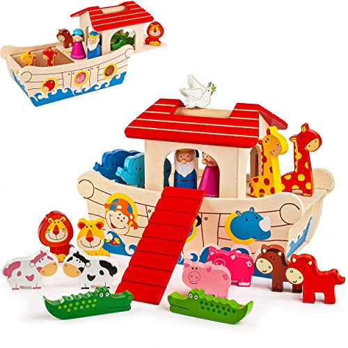 alles-meine.de GmbH 19 TLG. Set - Spielwelt - Motivwahl - Arche Noah - Schiff + Tiere - 28 cm - bespielbar/Holzfiguren - Spielzeug Set Welt - Holztiere - Spielset - Spielewelt .. von alles-meine.de GmbH