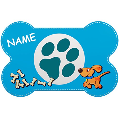 alles-meine.de GmbH 2 Stück Haustier Unterlagen/Platzdeckchen - Hunde/Welpen - Knochen - BLAU - inkl. Name - 44 cm * 29 cm - wasserfest - abwischbar & abwaschbar/bieg.. von alles-meine.de GmbH
