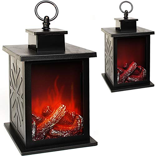 alles-meine.de GmbH 2 Stück LED Kaminfeuer - große Laternen - mit Timer - echter Kamin Flammen Effekt - 29 cm - Batterie betrieben - kabellos - Innen & Außen - aus Kunststoff +.. von alles-meine.de GmbH