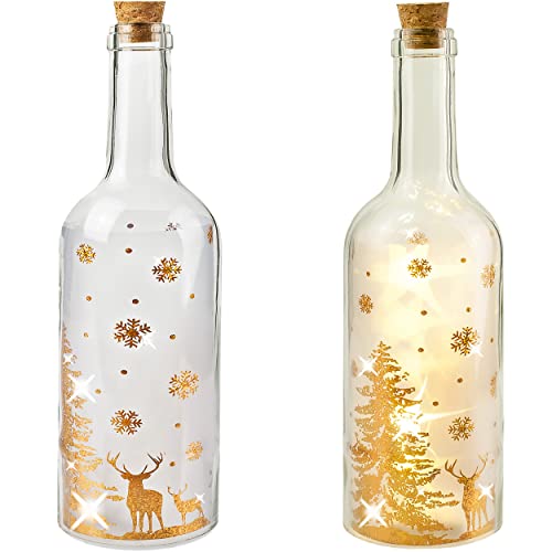 alles-meine.de GmbH 2 Stück Lichterflaschen/Licht LED - Dekoflaschen Verschiedene Motive frei wählbar Gold - 34 cm - Lichtflasche/Flasche mit Licht - Batterie betrieben.. von alles-meine.de GmbH