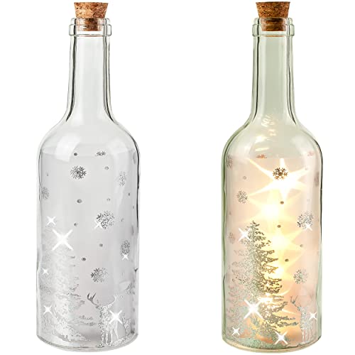 alles-meine.de GmbH 2 Stück Lichterflaschen/Licht LED - Dekoflaschen Verschiedene Motive frei wählbar Silber - 34 cm - Lichtflasche/Flasche mit Licht - Batterie Betrieb.. von alles-meine.de GmbH