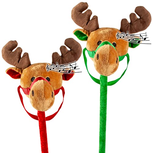 alles-meine.de GmbH 2 Stück Steckenpferde singende - Rentiere - mit Sound + Musik - 95 cm - aus Stoff/Plüsch - Plüschtier - Stockpferd/Steckenpferd - Weihnachtsmann/Wei.. von alles-meine.de GmbH