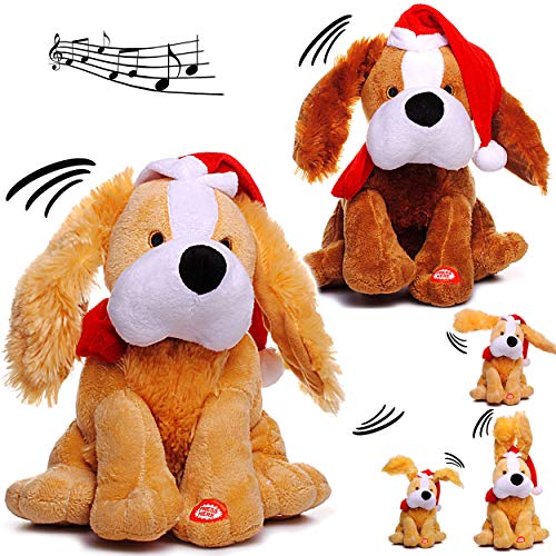 alles-meine.de GmbH 2 Stück XL - singende & tanzende - Hunde - Jingle Bells - Plüschtier mit Sound & Bewegung - 26 cm - aus Stoff/Plüsch - Weihnachtsmann/Weihnachtshund/W.. von alles-meine.de GmbH