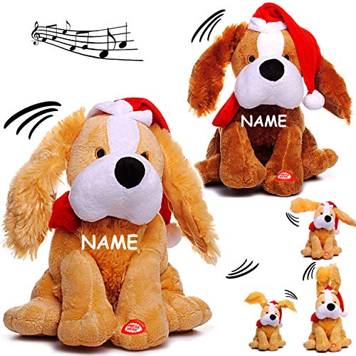 alles-meine.de GmbH 2 Stück XL - singende & tanzende - Hunde - Jingle Bells - inkl. Name - Plüschtier mit Sound & Bewegung - 26 cm - aus Stoff/Plüsch - Weihnachtsmann/Weihn.. von alles-meine.de GmbH