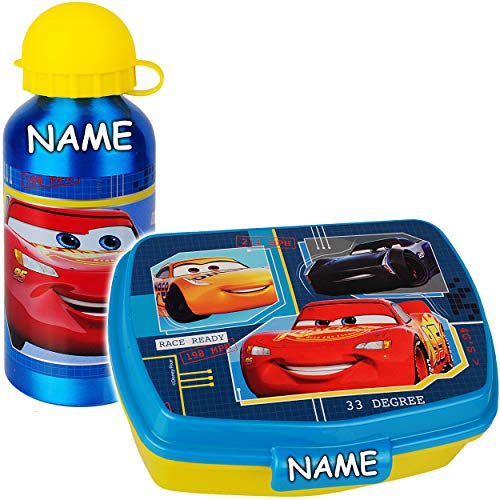2 TLG. Set Lunchbox/Brotdose + Trinkflasche - Disney Cars - Auto - Lightning McQueen - inkl. Name - BPA frei - Alutrinkflasche - Brotbüchse Küche Essen - .. von alles-meine.de GmbH