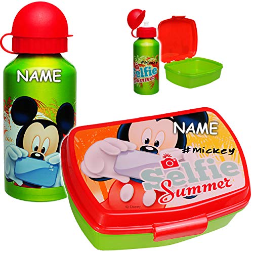 2 TLG. Set Lunchbox/Brotdose + Trinkflasche - Disney - Mickey Mouse - inkl. Name - BPA frei - Kindertrinkflasche - Brotbüchse Küche Essen - 1 Fach - für M.. von alles-meine.de GmbH