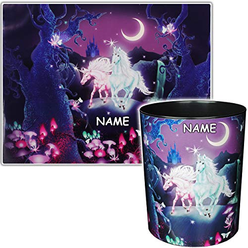 alles-meine.de GmbH 2 TLG. Set Schreibtischunterlage & Papierkorb - Einhorn - Unicorn - inkl. Name - Schreibtischset - Unterlage - 50 cm * 39 cm - abwischbar - Mülleimer Abfall.. von alles-meine.de GmbH