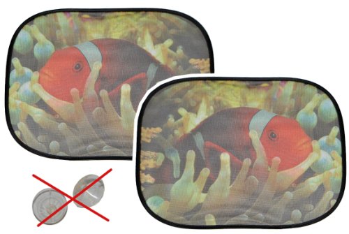 alles-meine.de GmbH 2 TLG. Set Sonnenschutz Fisch - hällt OHNE Saugnapf - für Seitenscheibe Sonnenblende für Kinder Auto Baby Seitenfenster Clownfisch von alles-meine.de GmbH