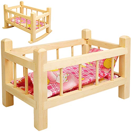 alles-meine.de GmbH 2 in 1: Puppenbett & Puppenwiege - aus Holz - UMBAUBAR - mit Bettzeug - Mädchen Farben - 34 cm lang - Bett aus Naturholz - für Puppen - Decke & Kopfkissen.. von alles-meine.de GmbH