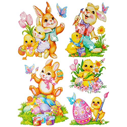 alles-meine.de GmbH 2 versch. Bögen Fenstersticker - Osterhase & Osterküken - 3-D Glitzer Effekt - statisch haftend - selbstklebend + wiederverwendbar/Frühling & Ostern -.. von alles-meine.de GmbH