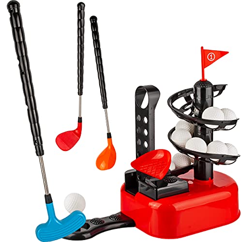 alles-meine.de GmbH 20 TLG. Set - Minigolf - Bürogolf/Golf/Kindergolfset automatischer Ballausgeber 15 Golfbälle - aus Kunststoff - Kindergolf Golfschläger mit 3 Aufsatze.. von alles-meine.de GmbH