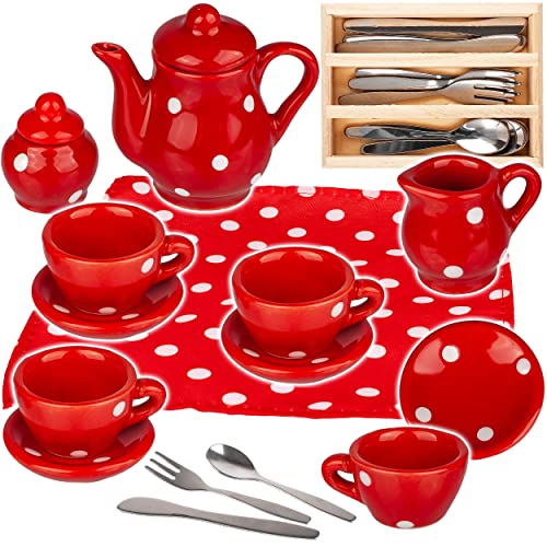 alles-meine.de GmbH 27 TLG. Set Puppengeschirr/Kaffeeservice & Teeservice + Besteckset - Bunte Punkte - Geschirr Porzellan/Keramik - Porzellangeschirr - Kinderküche - Pickn.. von alles-meine.de GmbH