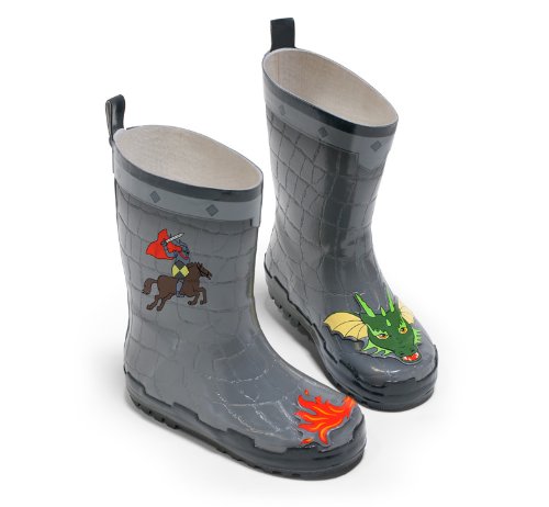 alles-meine.de GmbH 3-D Gummistiefel Naturkautschuk Ritter Gr. 25 Drache grau Junge Jungen Ritterburg Drachen schwarz von alles-meine.de GmbH