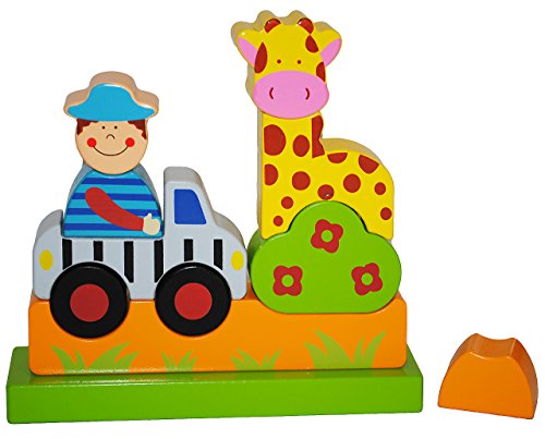 alles-meine.de GmbH 3-D Puzzle Klötze mit Magneten - Auto mit Giraffe - Steckspiel Holz Spiel von alles-meine.de GmbH