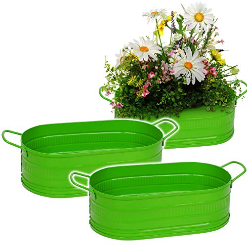 alles-meine.de GmbH 3 Stück Design - Blumentöpfe/Pflanzkübel/Pflanzschale - Metall - grün - OVAL - 28 cm - frostsicher - MITTEL groß - mit Henkel - Eimer/Dekotöpfe - Über.. von alles-meine.de GmbH