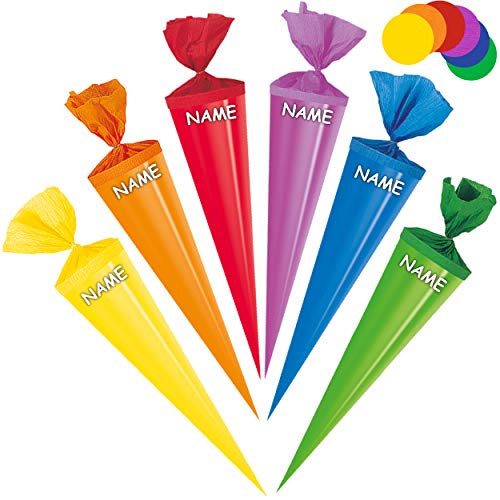 alles-meine.de GmbH 3 Stück Schultüten - 35 cm - bunter Farb-Mix - inkl. Name - Zuckertüten - rund - Dekoschultüte - Deko - Schultütenbaum Zuckertütenbaum - Jungen Mädchen - Ei.. von alles-meine.de GmbH