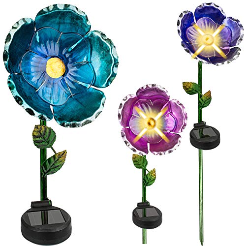 alles-meine.de GmbH 3 Stück Solar - LED Licht - Blumen & Blüten - blau/rosa/lila - 82 cm - Leuchte - Solarblume - Garten Wetterfest für Innen Außen - handbemaltes Glas & Me.. von alles-meine.de GmbH