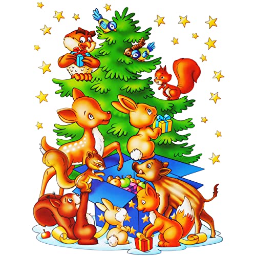 alles-meine.de GmbH 3 Stück XL Fensterbilder - Weihnachtsmotive - Weihnachtsbaum & Waldtiere mit Geschenken - statisch haftend - selbstklebend + wiederverwendbar/Weihnach.. von alles-meine.de GmbH