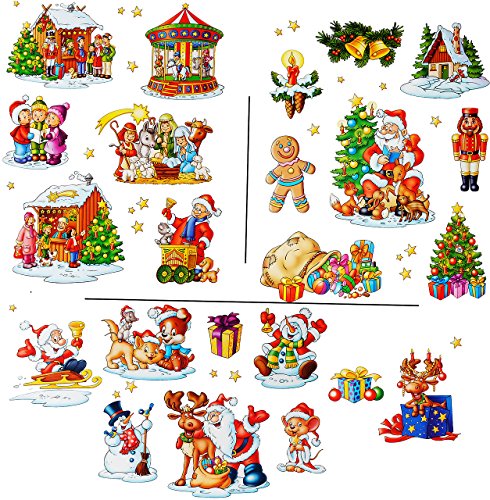 alles-meine.de GmbH 3 versch. Bögen: statisch haftende Fensterbilder - wunderschöne Weihnachten - Weihnachtskrippe/Schneemann/Weihnachtsbaum/Weihnachtsmann - wiederverw.. von alles-meine.de GmbH
