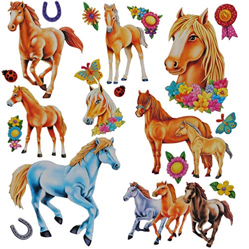 alles-meine.de GmbH 3D Effekt ! - 20 TLG. Set - Wandtattoo/XL Sticker- aus Pappe - Pferd/Pferde Friese selbstklebend Aufkleber - Wandsticker Wildpferd - Pappsticker Glitzer E.. von alles-meine.de GmbH