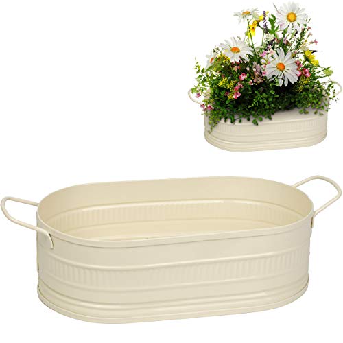 alles-meine.de GmbH 4 Stück Blumentöpfe/Pflanzkübel/Pflanzschale - Metall - weiß/Creme/wollweiß/Ecru/Champagner - OVAL - frostsicher - 28 cm - MITTEL groß - mit Hen.. von alles-meine.de GmbH
