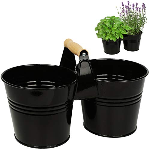 alles-meine.de GmbH 4 Stück doppelte 2er - Metall - Blumentöpfe/Pflanzkübel/Pflanzschale - mit Holzgriff/Henkel - schwarz - 34 cm - RUND - frostsicher - MITTEL groß - Eim.. von alles-meine.de GmbH