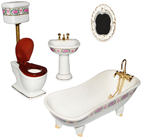alles-meine.de GmbH 4 TLG. Set: Badezimmer - Bad Möbel - Maßstab 1:12 - Porzellan/Keramik - Nostalgie - Miniatur für Badezimmer - Zubehör - Badewanne - für Puppenstube - Puppen.. von alles-meine.de GmbH