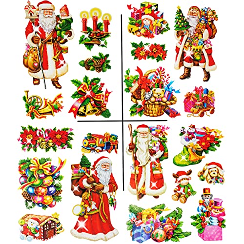 alles-meine.de GmbH 4 versch. Bögen: statisch haftende Fensterbilder - nostalgische Weihnachten mit Glitzer Effekt - Weihnachtsmann/Christbaumkugeln/Nußknacker - wiederve.. von alles-meine.de GmbH