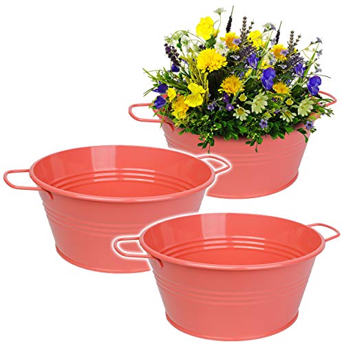 alles-meine.de GmbH 5 Stück Design - Blumentöpfe/Pflanzkübel/Pflanzschale - Metall - rosa/lachs/pink - 25 cm - RUND - frostsicher - MITTEL groß - mit Henkel - Eimer/D.. von alles-meine.de GmbH