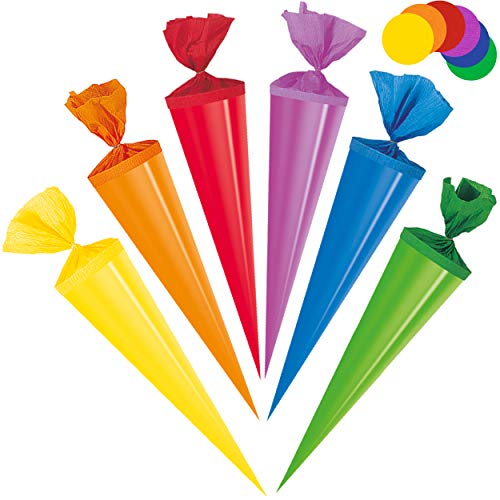 alles-meine.de GmbH 5 Stück Schultüten - 35 cm - bunter Farb-Mix - Zuckertüten - rund - Dekoschultüte - Deko - Schultütenbaum Zuckertütenbaum - Jungen Mädchen - einfarbig - Roh.. von alles-meine.de GmbH