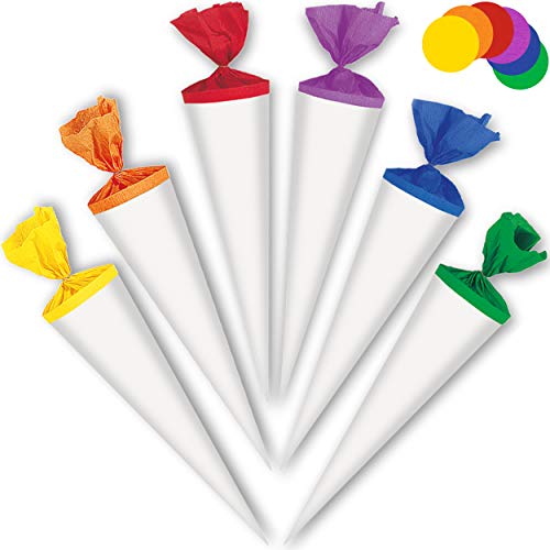alles-meine.de GmbH 5 Stück Schultüten - 35 cm - einfarbig weiß - Abschluß - bunter Farb-Mix - Rohling - Basteltüte - Zuckertüten - rund - Dekoschultüte - Deko - Schultütenbaum.. von alles-meine.de GmbH