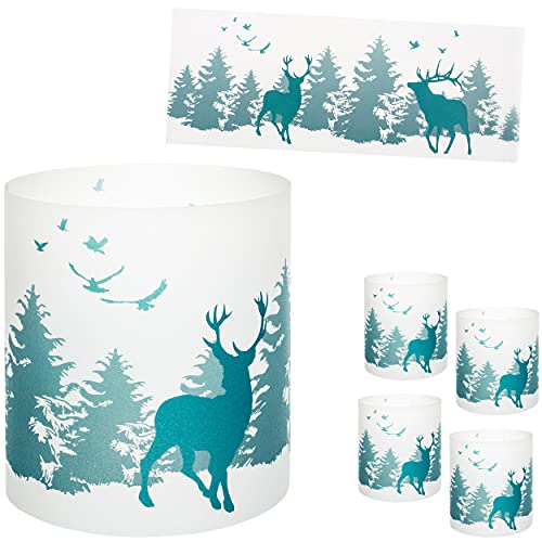 alles-meine.de GmbH 5 Stück - kleine Tischlichter Motiv frei wählbar Elch/Hirsch im Wald - Winter 10 cm - Licht - für Teelichter/Batterie LED Lichter & Kerzen - Windlic.. von alles-meine.de GmbH