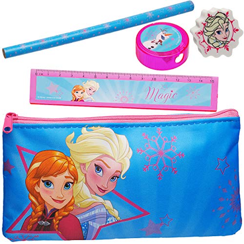 5 TLG. Schreibset Disney die Eiskönigin - Frozen Bleistift + Lineal + Radiergummi + Spitzer + Stiftemappe - Federmappe/Kinder - Set für die Schule - Vor.. von alles-meine.de GmbH