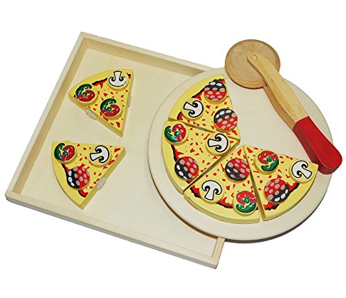 alles-meine.de GmbH 9 TLG. Schneide - Pizza mit Pizzaschneider - und Tablett Holz Spiel Küche Zubehör - Kinderküche Kaufmannsladen Holzpizza - zum Schneiden - Restaurante für Kin.. von alles-meine.de GmbH