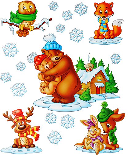 alles-meine.de GmbH 9 TLG. Set Fensterbilder - Winter & Weihnachtsmotive - Tierkinder & Tiere im Schnee - statisch haftend - selbstklebend + wiederverwendbar/Weihnachten .. von alles-meine.de GmbH
