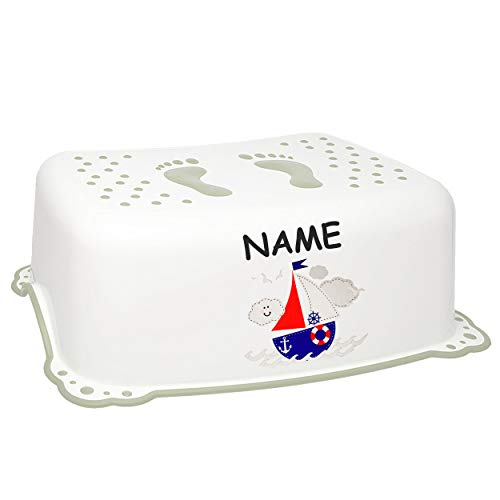alles-meine.de GmbH Anti RUTSCH - Trittschemel/Tritthocker/Kindersitz - weiß - grau Schiff - Boot inkl. Name - Bieco - Tritt - Kinderschemel & Kindertritt - bis 100 kg / .. von alles-meine.de GmbH