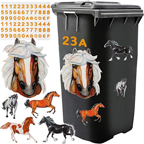 alles-meine.de GmbH Aufkleber für Mülltonne - Pferde - 5 TLG. Set - incl. Zahlen/Hausnummer - Nummern Mülltonnenaufkleber/Mülltonnensticker - Sticker - wetterfest & wasse.. von alles-meine.de GmbH
