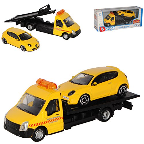 alles-meine.de GmbH Autotransporter mit Alfa Romeo Mito Gelb Metallic 3 Türer Ab 2008 1/43 Burago Modell Auto mit individiuellem Wunschkennzeichen von alles-meine.de GmbH