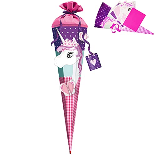 alles-meine.de GmbH BASTELSET - 3D Effekt - Schultüte - Einhorn - Pferd & Herzen - 85 cm - mit Holzspitze - Filzabschluß - Zuckertüte - incl. Rohling - Bastelschultüte - Set .. von alles-meine.de GmbH