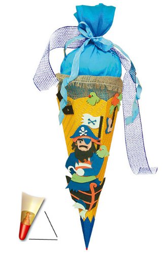 BASTELSET - 3D Effekt - Schultüte - Pirat - 85 cm - mit Holzspitze - Zuckertüte Roth - ALLE Größen - 6 eckig Jungen Piratenschiff Schatz Seefahrer Schiffe von alles-meine.de GmbH
