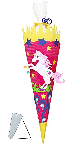 alles-meine.de GmbH BASTELSET Schultüte - Einhorn Pferd - 85 cm - mit/ohne Kunststoff Spitze - Zuckertüte zum selber Basteln - 6 eckig Mädchen Einhörner Pink Blumen Pferde von alles-meine.de GmbH