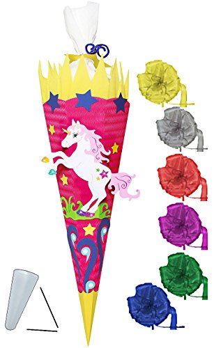alles-meine.de GmbH BASTELSET Schultüte - Einhorn & Blumen - 85 cm - incl. Schleife - mit/ohne Kunststoff Spitze - Zuckertüte - Set zum selber Basteln - 6 eckig/pink - Ki.. von alles-meine.de GmbH
