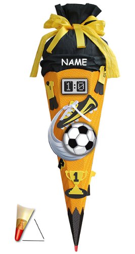 BASTELSET Schultüte Fußball 85 cm incl. Name - mit Holzspitze - 6 eckig Fußballer Fussball Sport Jungen Gelb Schwarz - Zuckertüte Roth - ALLE Größen von alles-meine.de GmbH