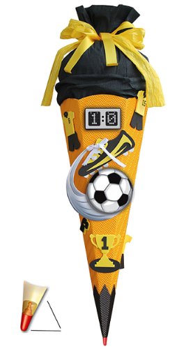 BASTELSET Schultüte - Fußball 85 cm - mit Holzspitze - Zuckertüte Roth - ALLE Größen - 6 eckig Fußballer Fussball Sport Jungen Gelb Schwarz von alles-meine.de GmbH