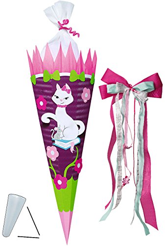 alles-meine.de GmbH BASTELSET Schultüte - Katze & Blumen - 85 cm - incl. großer Schleife - mit/ohne Kunststoff Spitze - Zuckertüte - Set zum selber Basteln - 6 eckig/lila.. von alles-meine.de GmbH