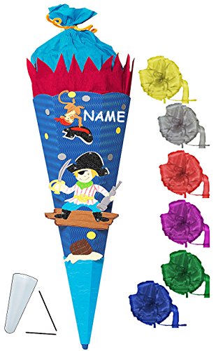 alles-meine.de GmbH BASTELSET Schultüte - Pirat & Schatztruhe - 85 cm - incl. Schleife + Name - mit/ohne Kunststoff Spitze - Zuckertüte - Set zum selber Basteln - 6 eckig /.. von alles-meine.de GmbH